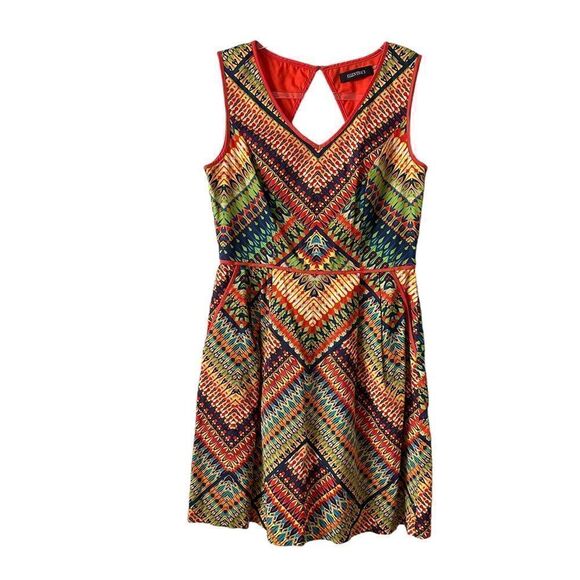 Ellen Tracy Dresses & Skirts - Ellen Tracy colorful a-line sleeveless dress boho print pockets keyhole back